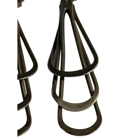 Vintage Handmade Sterling Silver Earrings Unmarked 925 Layered Open Teardrop - Picture 8 of 16